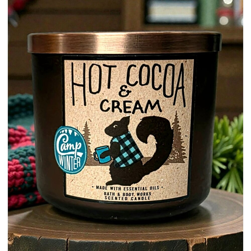 New Bath & Body Works Hot Cocoa & Cream 3-Wick Candle 14.5 Chocolate Scent Gift
